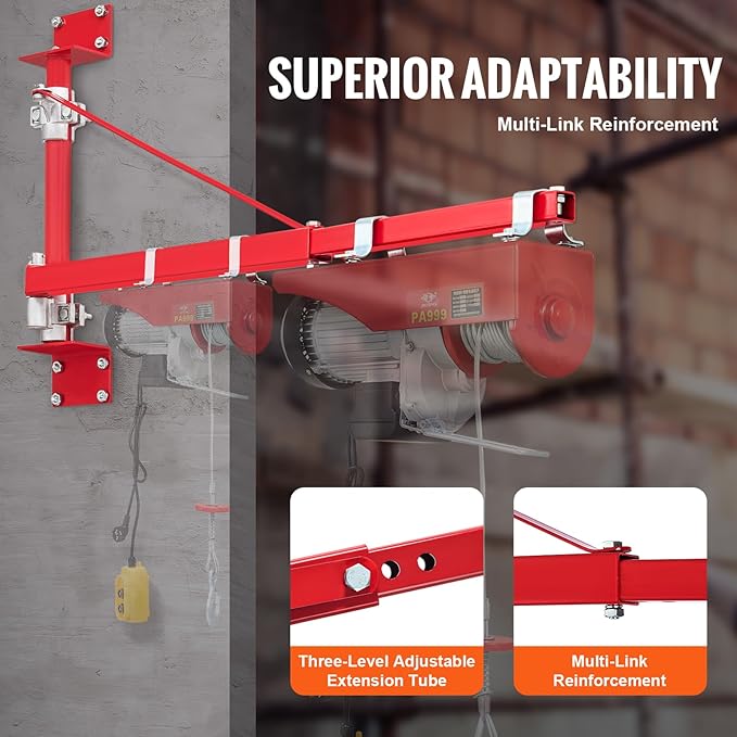 VEVOR Wall Mount Jib Crane, 1320 lbs Max Load Capacity Electric Scaffolding Lift, Electric Hoist Holder Swing Arm with Pole, Steel Hoist Frame, 180° Swivel Scaffold Lifting Arm for Electric Hoist