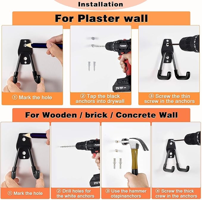 Garage Hooks,16 Pack Garage Hooks Heavy Duty,Utility Steel Garage Storage Hooks,Wall Mount Garage Hanger&Organizer for Organizing Power Tools,Ladders,Bulk Items,Bikes,Ropes and More Equipment