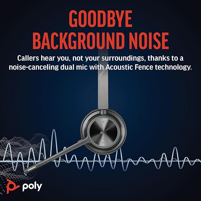 Poly Voyager 4320 UC Wireless Headset & Charge Stand (Plantronics) - Stereo Headphones w/Noise-Canceling Boom Mic - Connect PC/Mac/Mobile via Bluetooth-Works w/Teams (Certified), Zoom-Amazon Exclusive