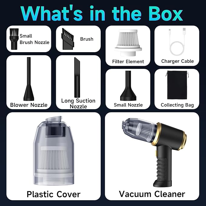 Car Vacuum Portable Cordless - 21000PA High Power Car Cleaning Kit, 4 in 1 Multifunctional Mini Vacuum Cleaner, Air Duster for Car, Home, Office to Remove Sand, Dust, Gifts for Lover Family