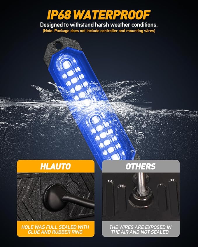 HLauto 1200T Emergency Strobe Grille Lights: 8pcs 12 LED Sync Feature Safety Warning Flashing Light, Ultra Slim Surface Mount Hazard Caution Lights for Trucks, Vehicles, Car, ATV, UTV (Blue)