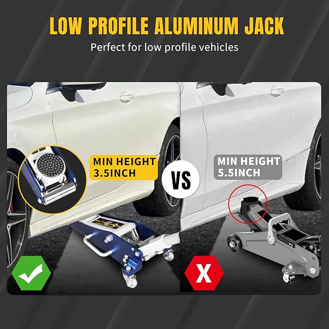 YELLOW JACKET Floor Jack 1.5 Ton Hydraulic Low Profile Aluminum and Steel Car Jack Lightweight Service Jack with Quick Lift Dual Pump, 3300 lbs Capacity