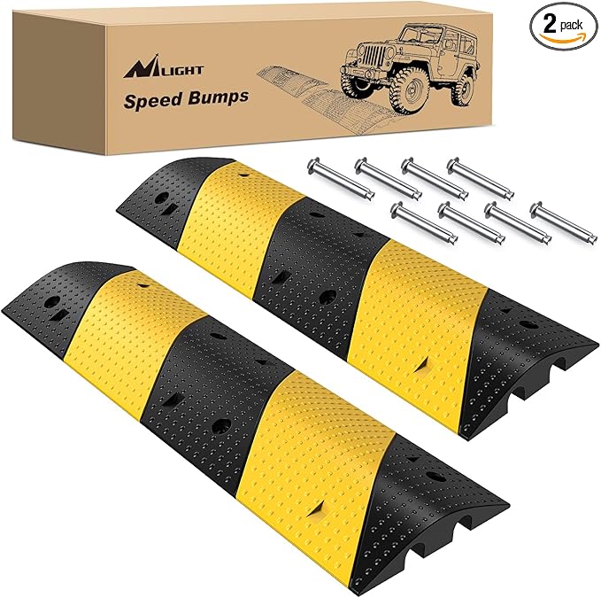 Nilight Rubber Speed Bump, 39.3" Heavy Duty 2 Channel Cable Protector Speed Humps for Garage Gravel Roads Asphalt Concrete, 19000 lbs Load Capacity, 2-Pack