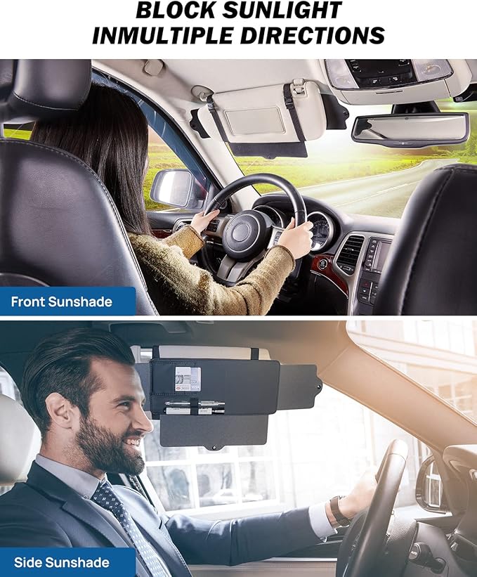JoyTutus Car Sun Visor Sunshade Extender, Adjustable Sun Visor Protects from Anti-Glare, UV Rays Blocker Window Windshield Sunshade Extender for Car SUV