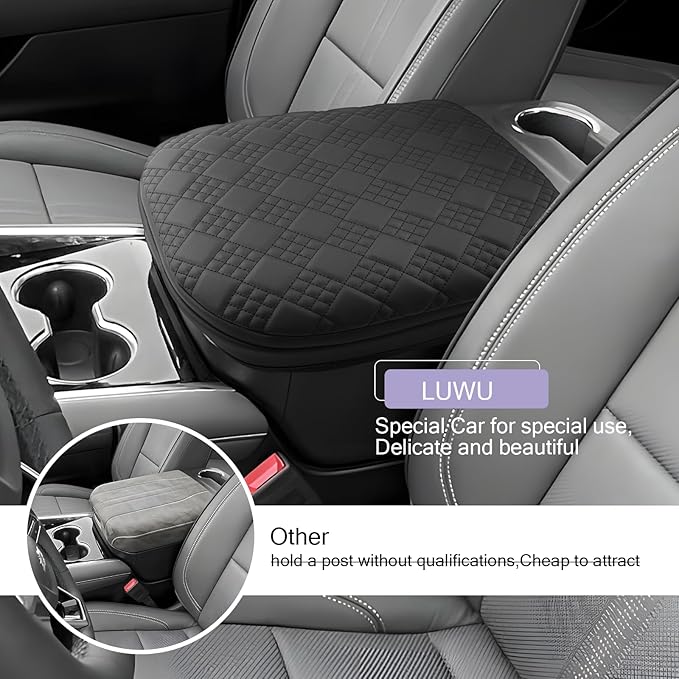 LUWU 2025 Suburban Tahoe Center Console Cover Compatible with 2025 Chevrolet Suburban Tahoe Accessories 2025 Chevy Suburban Tahoe Armrest Cover Armrest Console Cover (Thick Black)