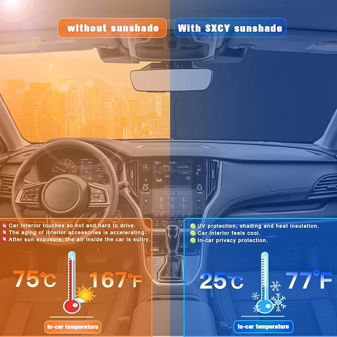 SXCY for 2020-2024 2025 Outback Windshield Sunshade for 2023-2025 Outback Accessories 2024 2025 Outback Sunshade Foldable Sun Shield 2024 2025 Outback Limited Touring Sunshade
