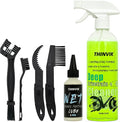 Thinvik Bike Lube and Cleaner Set with 500ml Chain Cleaner, 60ml Wet/Dry Lubricant and 4 Brush Tools for Cleaning Chains, Chainrings, Freewheel/Cassette