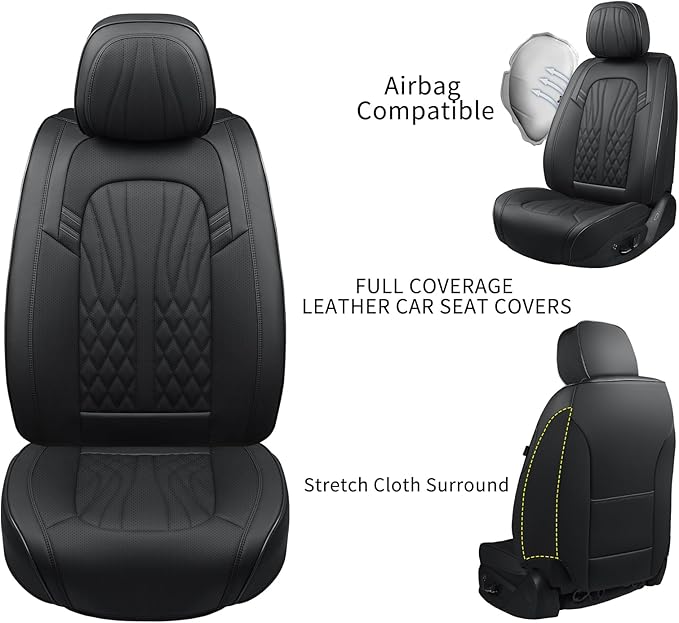 Leather Seat Covers,Car Seat Protector Waterproof,Seat Covers Full Set, Car Seat Protectors 5 Seats,Automotive Seat Covers Fit for Most Cars Black
