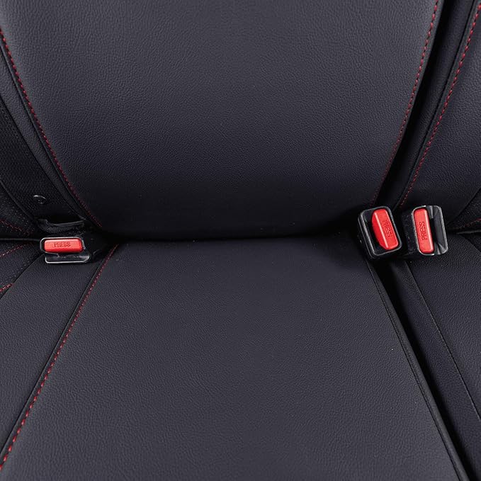 EKR Custom Fit Tacoma Car Seat Covers for Select Toyota Tacoma 2024 2025 Xtra Cab SR - Full Set,Leather(Black with Red Trim)