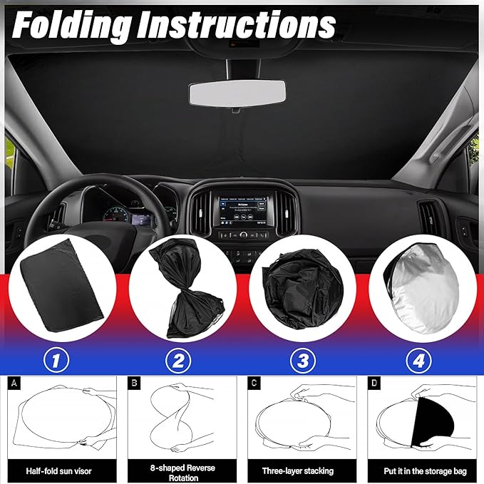 Sze Windshield Sunshade for 2015-2022 Chevrolet Colorado Retractable Front Window Sun Shade Foldable UV Reflector Sun Visor Insulation Sun Protection