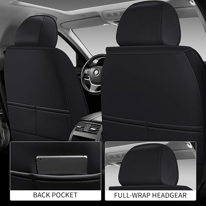 Car Seat Covers Front Only, Black Seat Cover for Cars Compatible Airbag, Easy Install Luxury Leather Automotive Seat Covers with Lumbar Support, for Car, Truck, SUV, Black