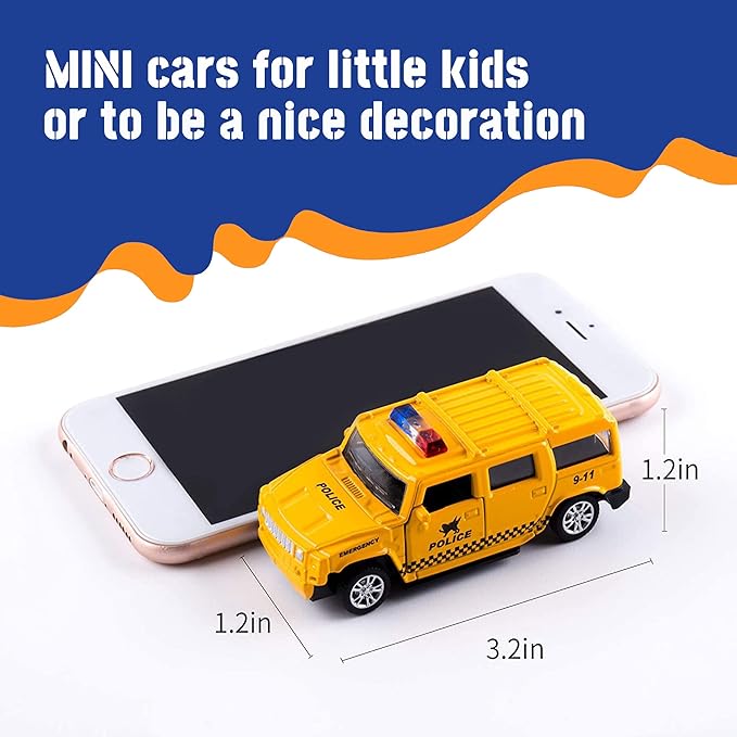 KIDAMI Die Cast Metal Little Toy Cars Set of 5, Openable Doors Pull Back Car Gift Pack for Kids (Police car)