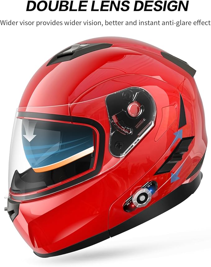 Motorcycle Helmet Bluetooth 5.0 Integrated New EPS FreedConn BM2-S Modular Flip Up Dual Visor Motorbike Helmet DOT FMVSS-218 Approved MP3 FM for Adults Men Women