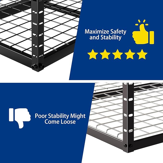 Heavy-Duty 3x8 Overhead Garage Storage Rack with Adjustable Ceiling Shelving with 600lbs Weight Capacity，22 lbs per Hook, Steel Hanging Organizer for Tools, Bins & Bikes Black