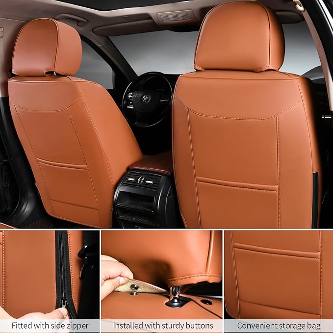 2 Packs Car Seat Covers Leather Car Seat Covers Universal Seat Covers for Car, SUV,Truck (Brown)
