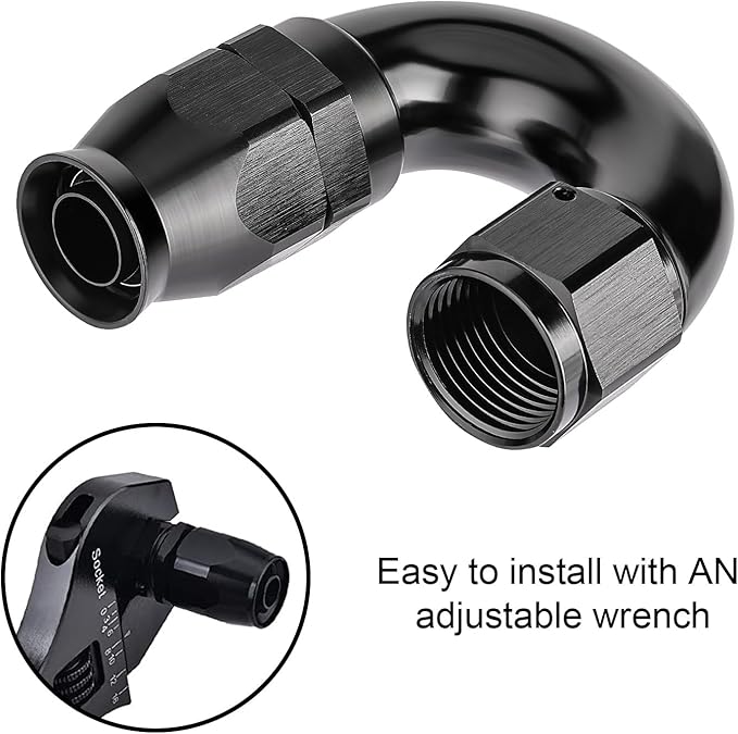 EVIL ENERGY 8AN 180 Degree PTFE One Piece Full Flow End Hose Fitting Aluminum Black