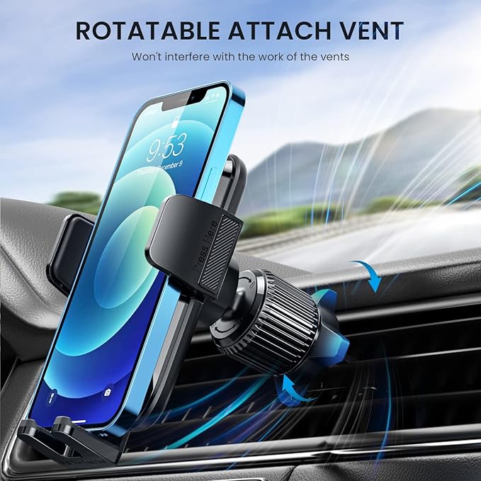 Qifutan Car Phone Holder with Anti-Slip Rubber, 360 Rotating Ball Joint, and Adjustable Support Ring for iPhone and Other Smartphones