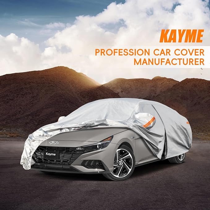 Kayme 6 Layers Car Cover Custom Fit for Hyundai Elantra (2006-2025) Waterproof All Weather for Automobiles, Outdoor Full Cover Rain Sun UV Protection.Silver
