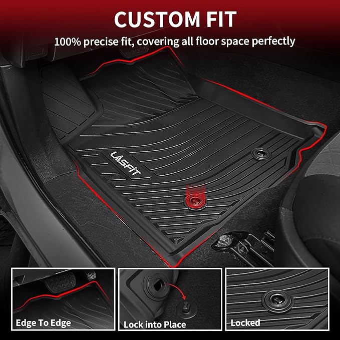 LASFIT Floor Mats for Toyota Tacoma 2016-2023 All Weather TPE Custom Floor Liner for Tacoma Car Mats Front 1 Row Mats, Black