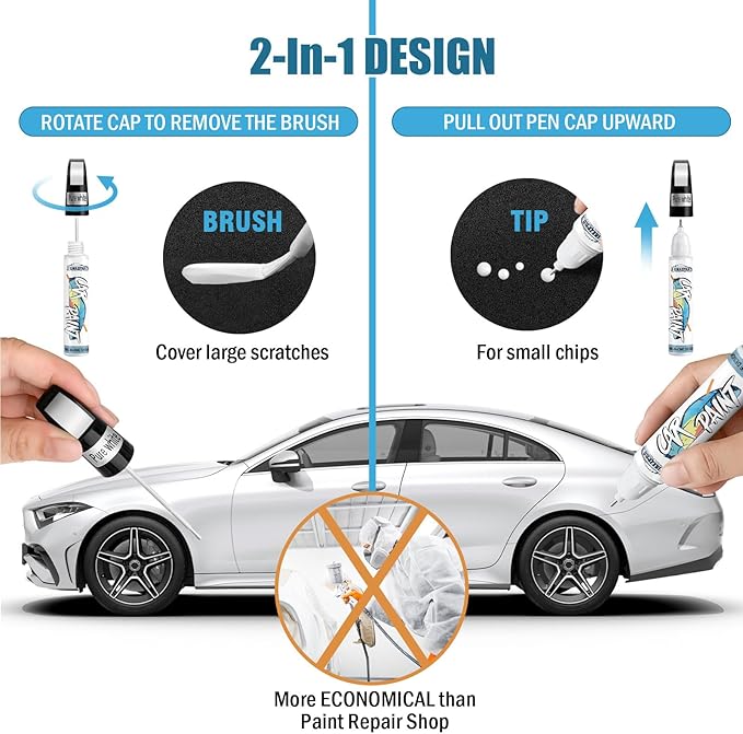 White Car Paint Touch Up, Car Paint Scratch Repair Pen, Color Accurate Automotive Paint Quick and Easy Fix Vehicles Chip Rim Scuff Repair