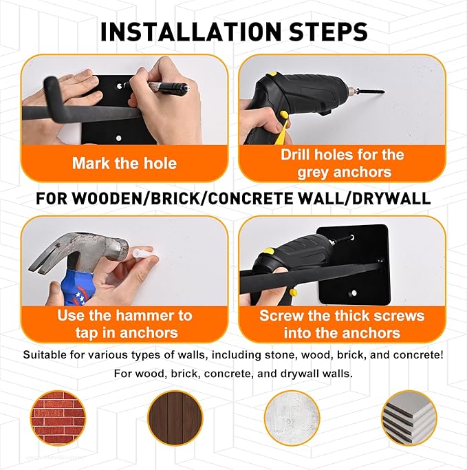 14 Inches Garage Hooks Heavy Duty, Extra Large 4Pcs Heavy Duty Garage Hooks,Duty Wall Mount Organizer for Hanging Yard Tools,Car Tires, Ladders,Chairs (Black)