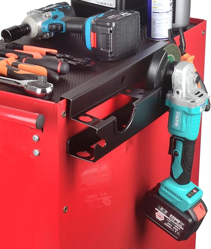 MUTUACTOR Power Tool Organizer,Heavy Duty 2 Bay Angle Grinder Stand Storage Rack,Quick Access Angle Grinder Rack,Anti-slip Power Tool Holder with Cord Hanger for Cutters Polishers Garage and Workspace