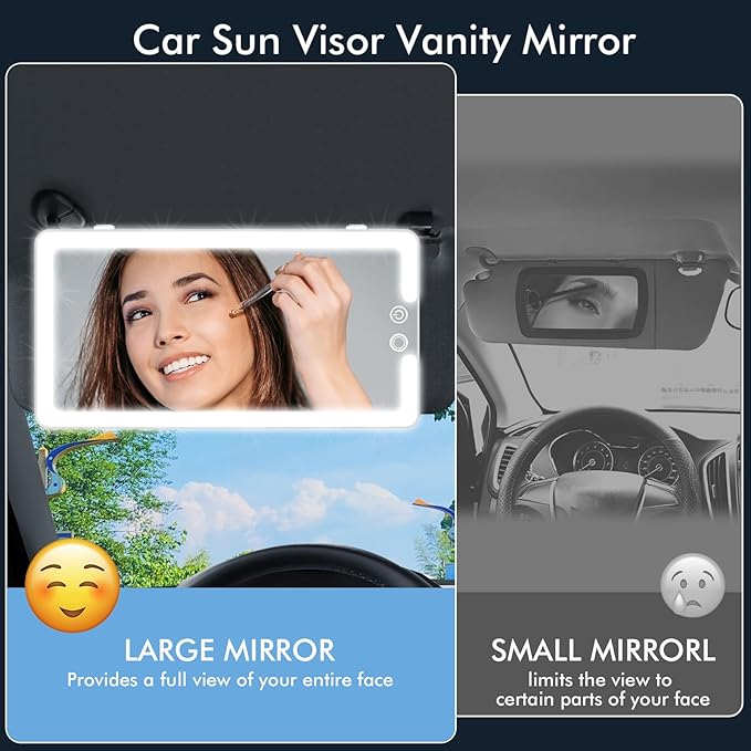Car Sun Visor Vanity Mirror,Dimmable Makeup Mirror for Car Visor,Rechargeable Led Light with 3 Modes,White