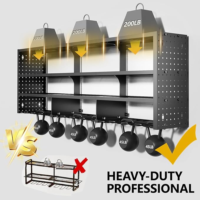 Large Power Tool Organizer Wall Mount, 4 Layer 49" W Heavy Duty Metal Tool Storage Rack with 12 Drill Holder, Utility Racks for Garage Workshop, Ideal Garage Organization Gifts for Men