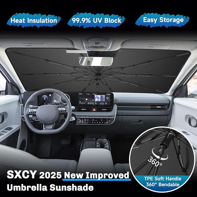 SXCY for 2022-2024 2025 Hyundai Ioniq 5 Windshield Umbrella Sunshade [Easier Foldable] 2023 2024 2025 Ioniq 5 Accessories Sunshade Umbrella for 2024 2025 Ioniq 5 Windshield Umbrella Sun Shade