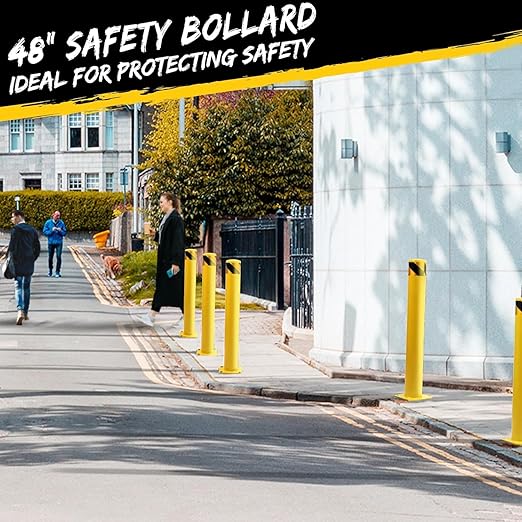 2 Pack Safety Bollard Post, 48 Inch Height 4.5 Inch Diameter Yellow Pipe Safety Steel Bollards with Anchor Bolts and Wrench, Steel Bollards for Road Warning Construction Traffic Control