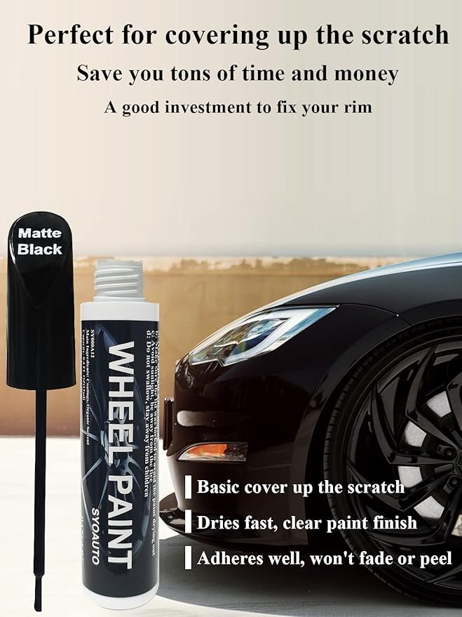 SYOAUTO Black Rim Touch Up Paint Rim Scratch Repair Pen Wheel Touch Up Paint Car Rim Paint Pen Universal Color Satin Matte Black Wheel Paint (Matte Black)