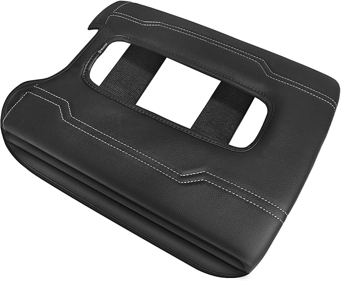 Muslogy Center Console Armrest Cover Compatible with Chevy Silverado & GMC Sierra 1500 2500 3500 2014-2018 Armrest Pad Arm Rest Cushion Vegan Leather Protector 1-Inch Extra Thick(Bucket Seat ONLY)