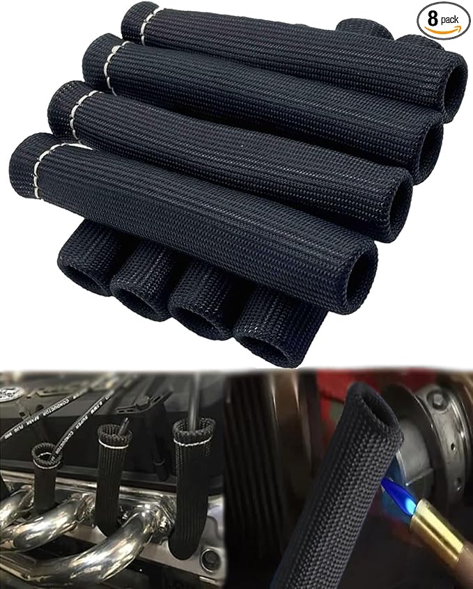 Spark Plug Wire Boots Protector - 8 PCS 2500°Spark Plug Wire Heat Shield, 6 Inches Spark Plug Heat Sleeve Protection Cover Replacement for LS1 / LS2 SBC BBC 350 454 Car Truck, Black
