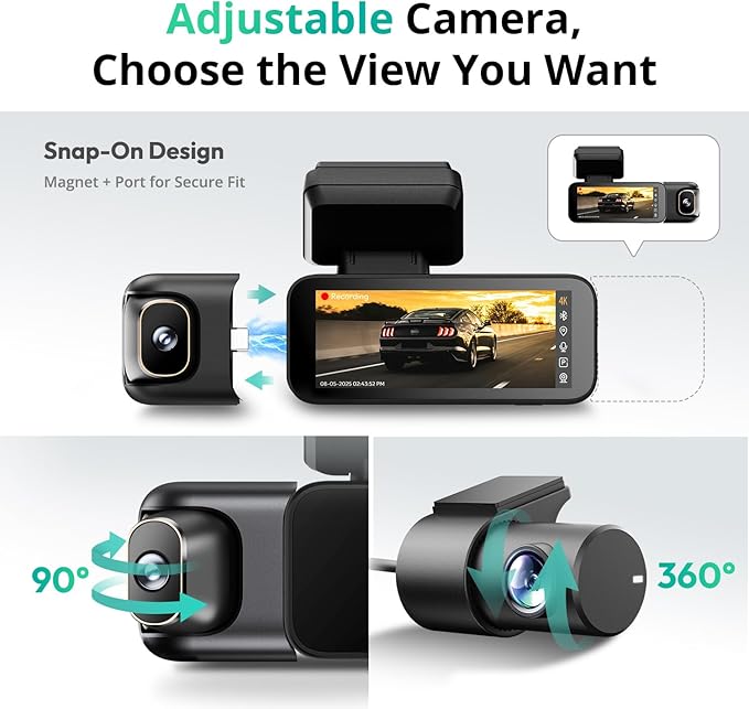 3 Channel Dash Cam 4K with 128GB Card, 3.18" Touch Screen, Voice Control, 4K Front and 1080P Rear Inside Loop Recording, 5.8GHz WiFi, GPS, Night Vision, WDR, Parking Mode
