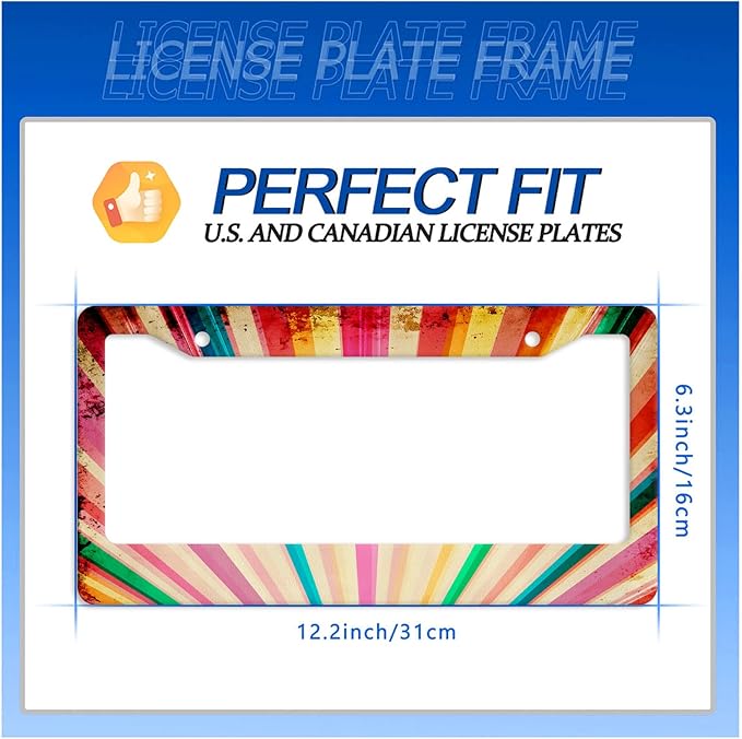 Retro Rainbow License Plate Frame Hippie Rainbow Stripes License Plate Stainless Steel Funny License Plate Holder Colorful Car Accessories Decoration With Screws Fits Standard Vehicles Size 12.3"x6.3"