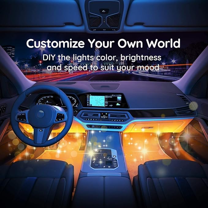 Car LED Strip Light, EJ's SUPER CAR 4pcs 36 LED Multi-Color Car Interior Lights Under Dash Lighting Waterproof Kit with Multi-Mode Change and Wireless Remote Control, Car Charger Included,DC 12V