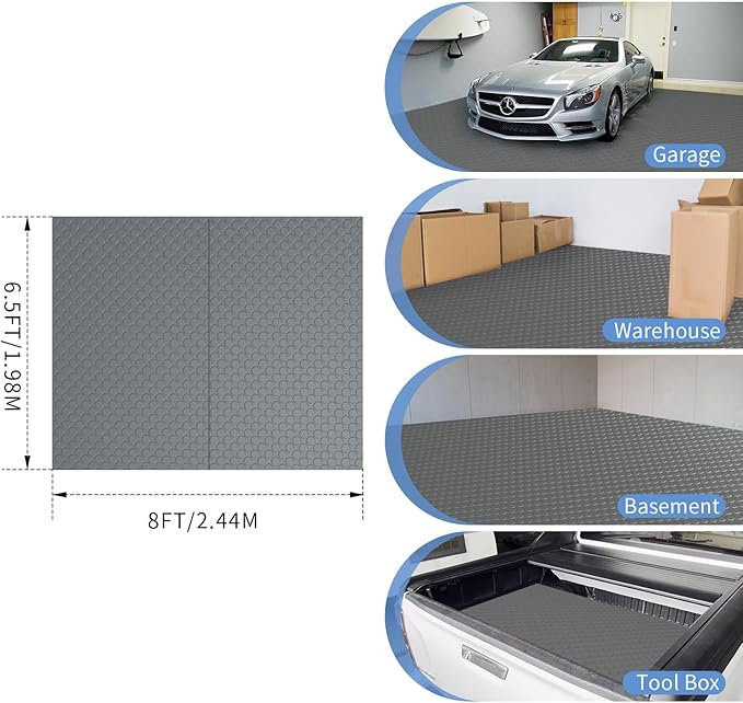 Premium Garage Floor Mat, Commercial Grade Heavy Duty Parking Mat for Garage Floor, Golf Cart Parking, Water/Stain Resistant Floor Runner (Grey Coin, 2 Rolls x 4 x 6.5 Feet)