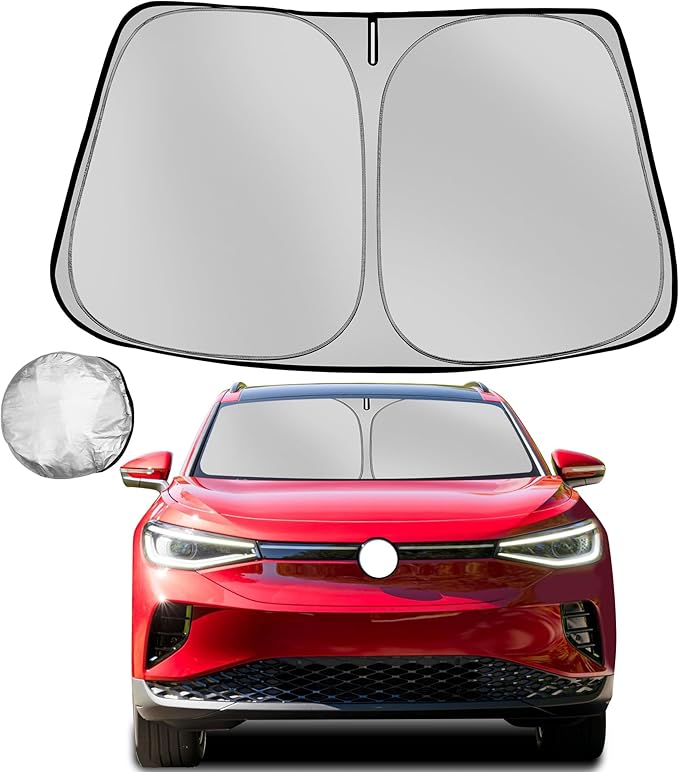 Windshield Sun Shade for 2021-2025 Volkswagen VW ID.4 Foldable Sun Sunshade for Car Front Window Blocks UV Rays and Heat Automotive Interior Protector Custom Fit Accessories