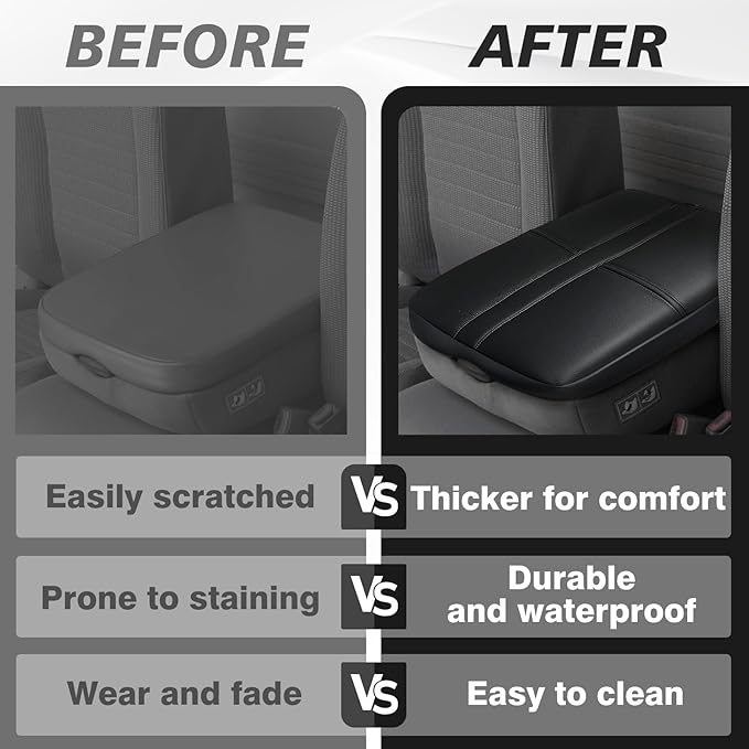 Muslogy Center Console Armrest Cover Compatible with Dodge Ram1500/2500/3500 2002-2012 Comfort Armrest Pad Arm Rest Cushion Vegan Leather Protector Regular Thick(Jump Seat ONLY)