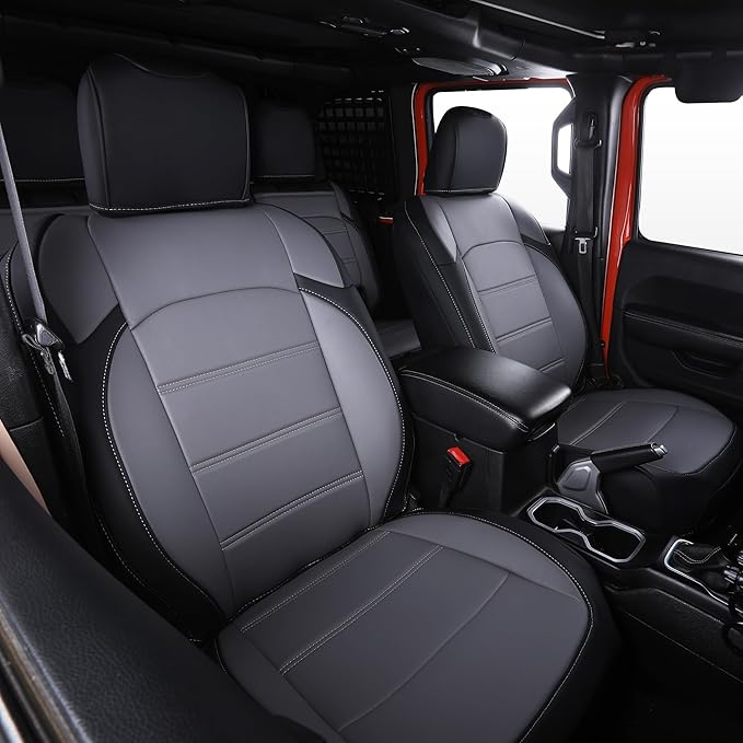 Car Seat Covers Full Set Custom Fit for Jeep Wrangler JL 2 Door 2018 2019 2020 2021 2022 2023 2024 Sport, Sport S,Willys, Rubicon, Rubicon X, Durable Faux Leather, Waterproof (Black+Gray)