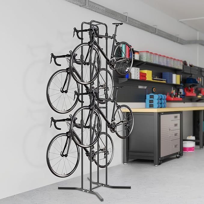 Dolibest 4-Legged Bike Racks Stands with Flexible Hooks, Heavy-Duty Floor Standing Bicycle Rack for Up to 4 Bikes, with 8 Adjustable Height and Angle Hooks, Easy to Install for Any Style Bicycle