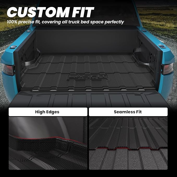 LASFIT Truck Bed Mat Fits for Rivian R1T 2025 2024 2023 2022 Accessories, Vehicle R1T Bed Mat Custom Fit Flush 2025-2022 R1T All Weather TPE R1T Truck Cargo Bed Liner, Black