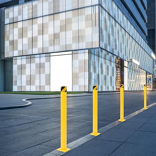 Safety Bollard 2 Packs, 48 Inch Height Steel Bollard Post for Parking Lot, 4.5 Inch Diameter Pipe, Yellow Safety Bollard Post with 16 Anchor Bolts, Ideal for Traffic-Sensitive Areas, Driveway Barrier