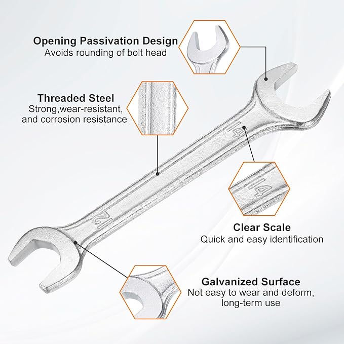 HARFINGTON 2pcs Double Open End Wrench 12mm x 14mm Metric 15 Degree Offset Angle Small Flat Head Wrench Galvanizing Open Ended Spanner for Automotive Repair Furniture Assembly