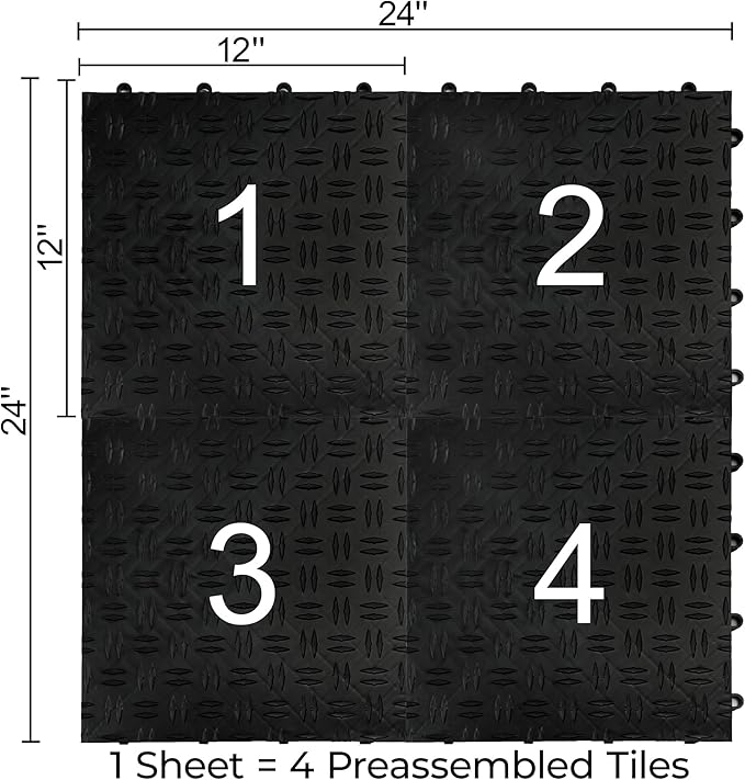 Big Floors GarageTrac Diamond, Interlocking Non-Slip Garage Flooring Tile, Durable, Modular, Heavy-Duty Copolymer, Easy Install (Black, 12 Pack of 12 x 12" Tiles)