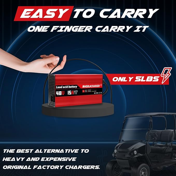 Magula 48 Volt 15 Amp Golf Cart Battery Charger for EZGO RXV&TXT 3-pin Triangular Plug,Trickle Charge,4-6 Hour Full Charge,Only 5.5Lbs,Replace EZGO Charger 48 Volt