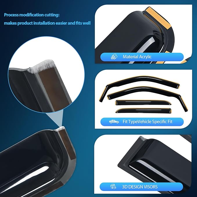 Nilight in Channel Rain Guards for Ram 1500 2009 2010 2011 2012 2013 2014 2015 2016 2017 2018 Crew Cab, 2019-2023 Ram 1500 Classic Body, Original Window Deflectors, Vent Window Visors-4PCS