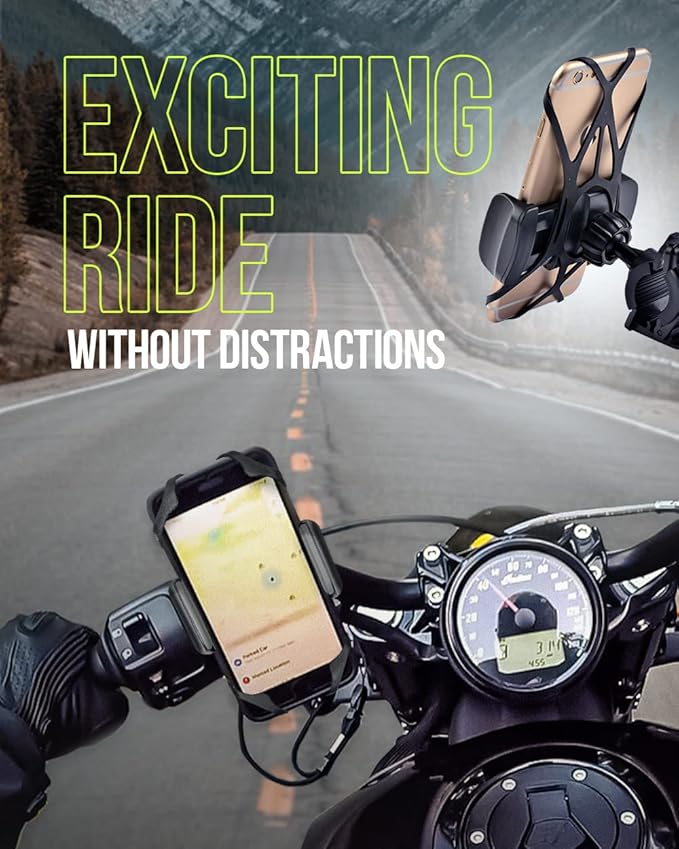 Bike & Motorcycle Phone Mount - for iPhone 16 Pro Max (15, 14, SE, Plus), Galaxy s25 or Any Cell Phone - Universal Handlebar Holder for ATV, Bicycle & Motorbike. +100 to Safeness & Comfort