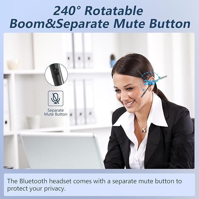 BANIGIPA Bluetooth Headset with Microphone, Open Ear Headphones with Mic, Noise Cancelling Bluetooth Headphones for Phone Computer, Wireless Headset Multipoint Connection & Mute Button for Working-16H