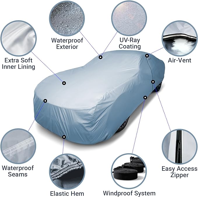 iCarCover Premium Car Cover for 1979 Pontiac Trans AM Silver Anniversary Heavy Duty Waterproof All-Weather Automobiles Custom Fit Indoor Outdoor UV Snow Protection Covers with Straps and Bag